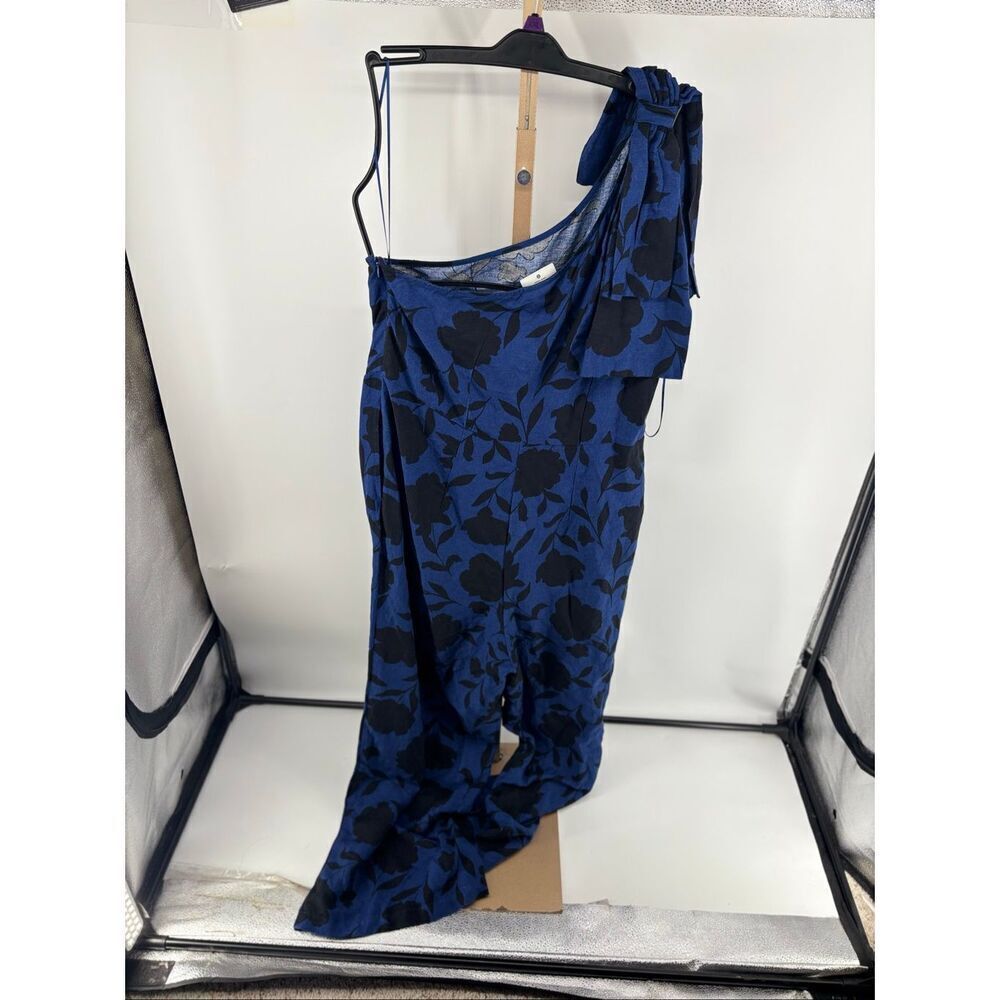 Kate Spade Target One Shoulder Floral Jumpsuit Blue Black Linen Blend Size 17